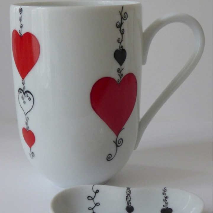 Mug porcelaine cœur rouge