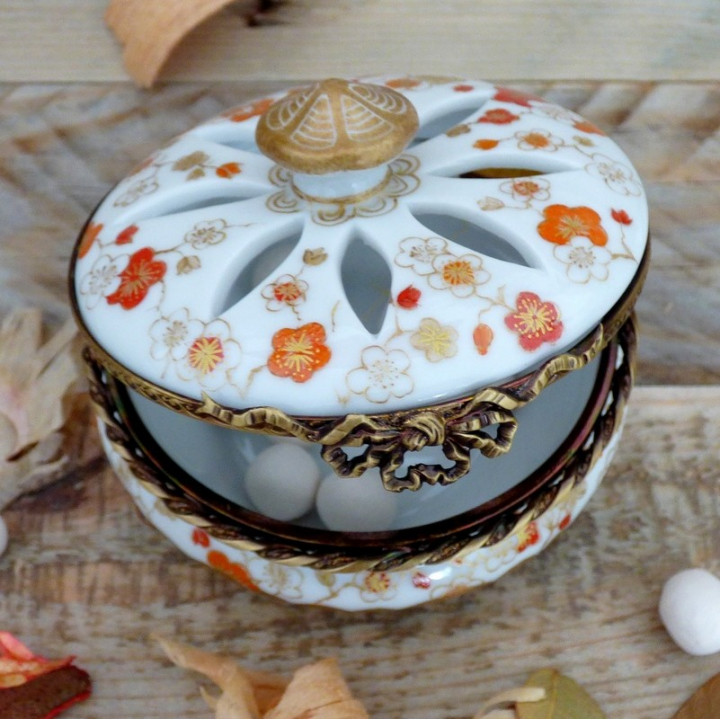 Porcelain box decorated with plum tree flowers from Japan Ume Matsuri