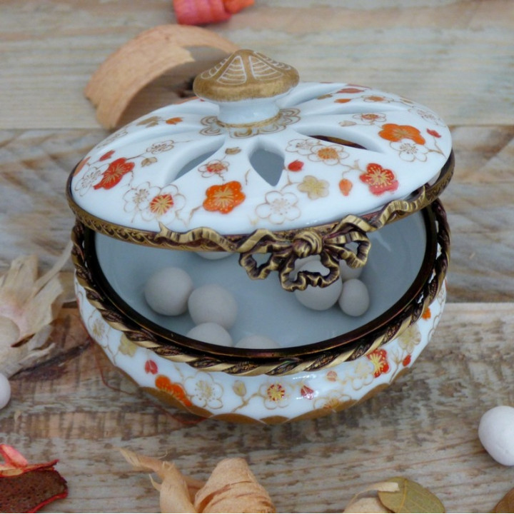 Porcelain box decorated with plum tree flowers from Japan Ume Matsuri