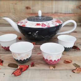 Théière porcelaine noire fine de France décoration fleurs du Japon