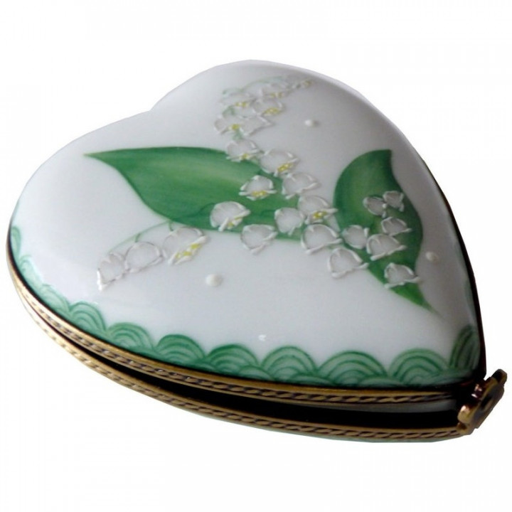 Porcelain heart box - Lily of the valley - Wedding gift Made in France