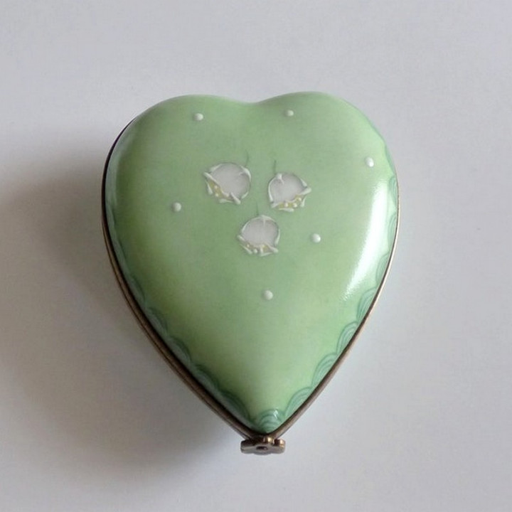 Porcelain heart box - Lily of the valley - Wedding gift Made in France