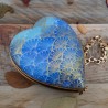 Boite bijoux  et collier coeur porcelaine Décor vague bleu et or