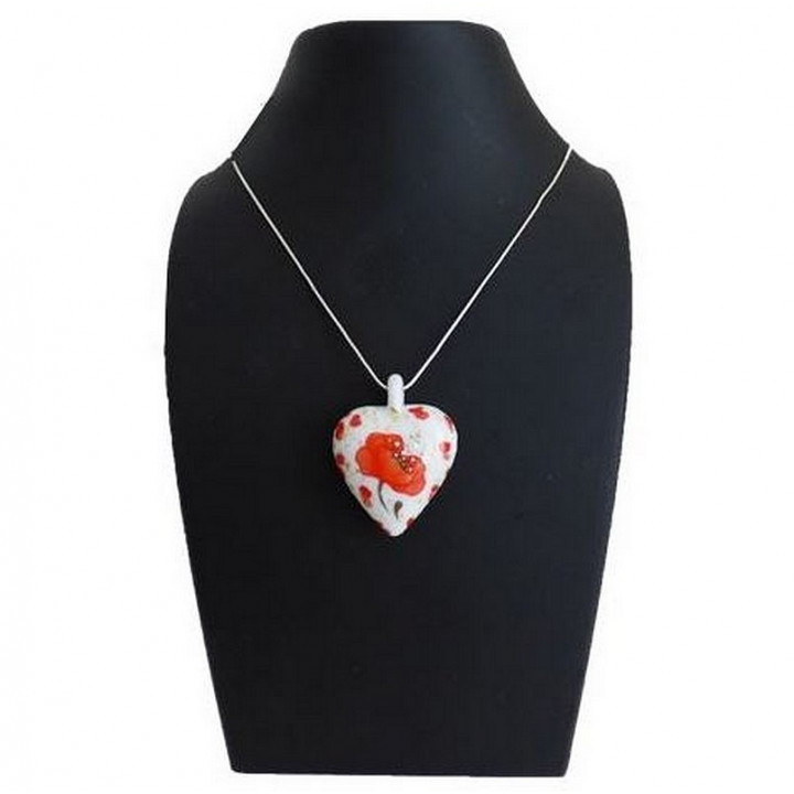 Collier coeur porcelaine - Noces de coquelicots - Noces de porcelaine