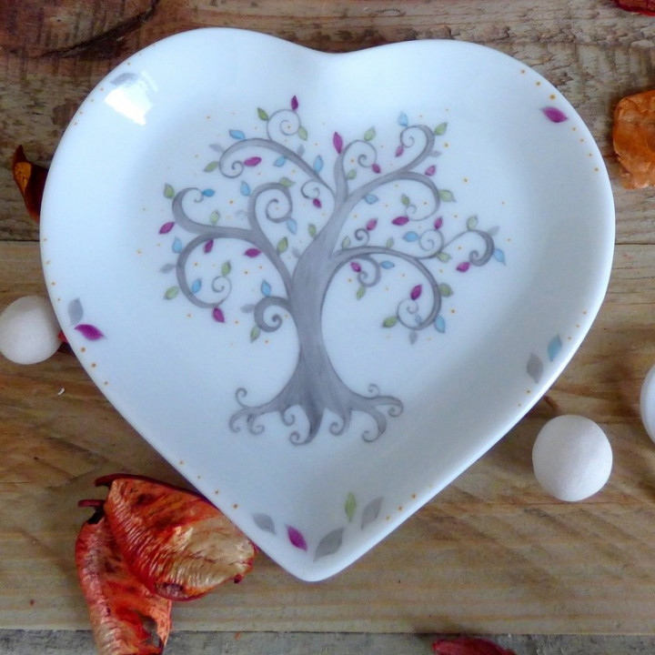 Coeur porcelaine Arbre de vie - cadeau de mariage- noces de porcelaine