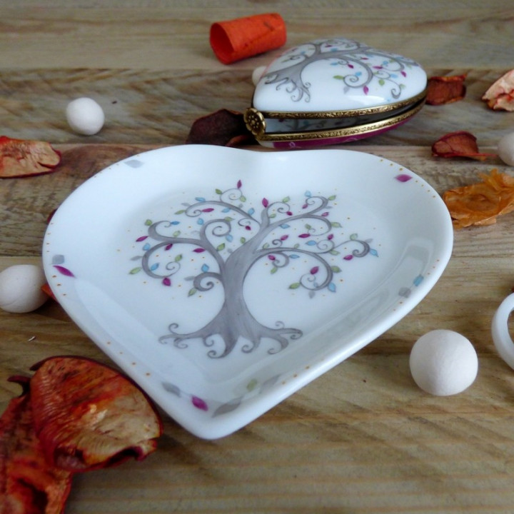 Coeur porcelaine Arbre de vie - cadeau de mariage- noces de porcelaine