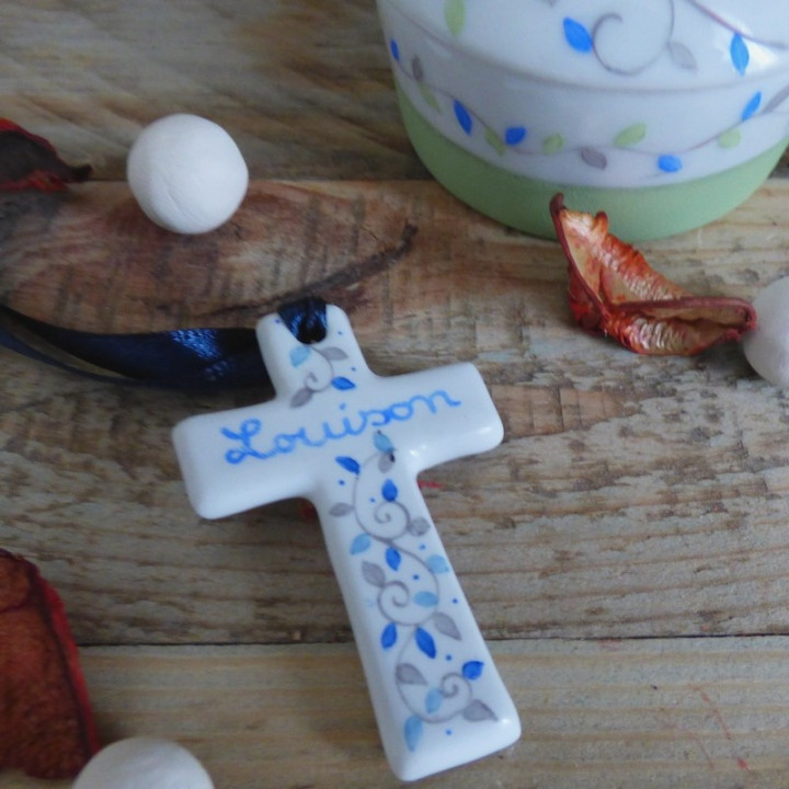 Small porcelain blue cross - Birth baptism or communion