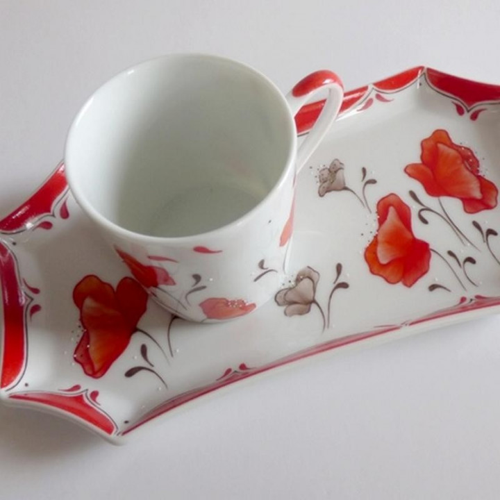 Porcelain cup coffee gourmet - Decoration red poppies