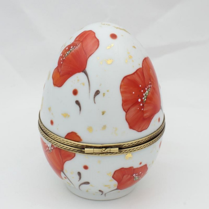 Boite oeuf porcelaine fine Passion Coquelicots - décor feuille d'or