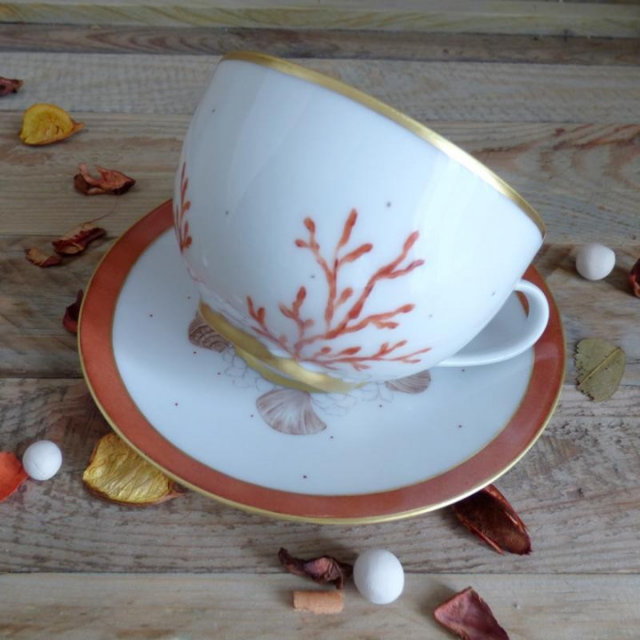 Limoges porcelain tea cup coral wedding anniversary present