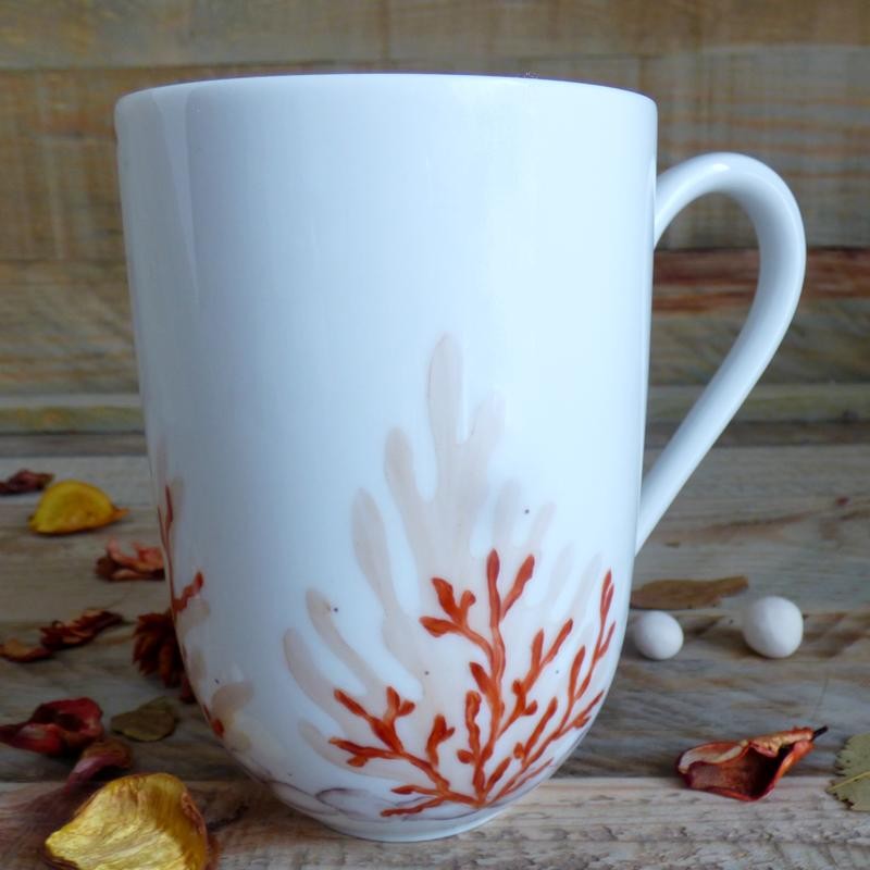 Mug porcelaine décor corail orange