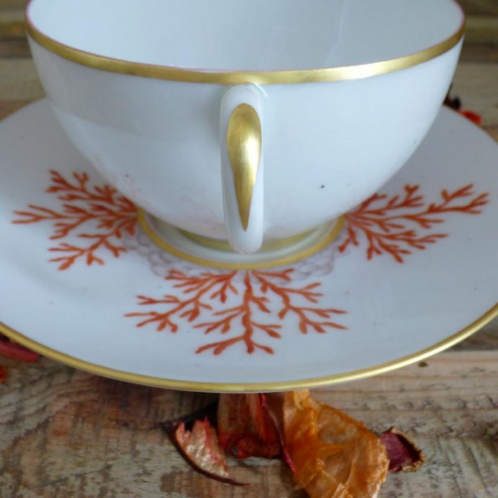 Porcelain breakfast cup coral - Limoges- wedding anniversary present