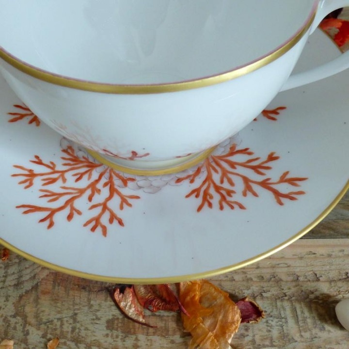 Porcelain breakfast cup coral - Limoges- wedding anniversary present