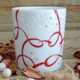 photophore porcelaine rouge et or anniversaire de mariage