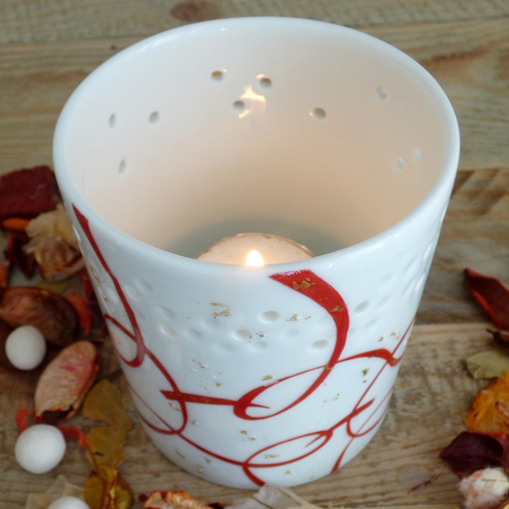 porcelain candle pot - passion red gold - porcelain wedding candle pot