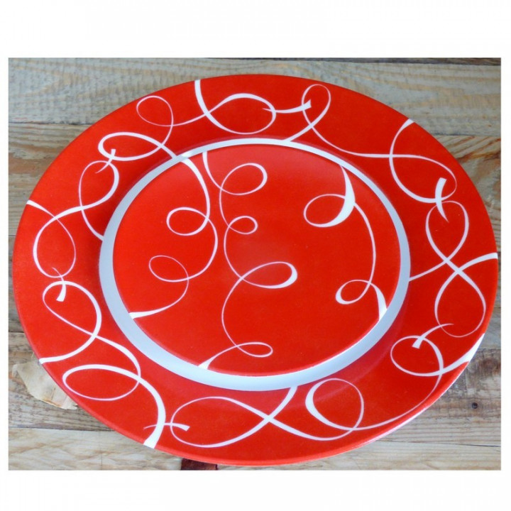 Bread plate in fine Limoges porcelain Passion red ribbon