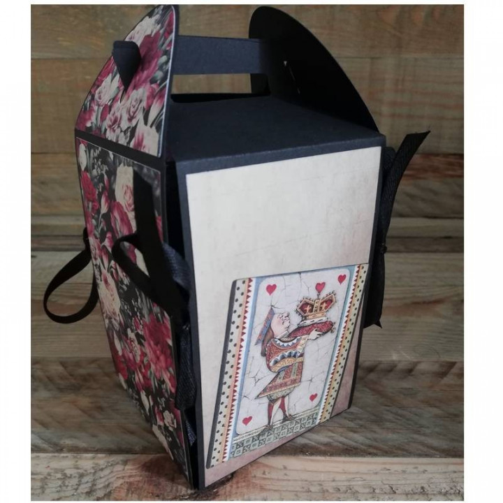 Boite porcelaine ronde rouge et noire Alice Wonderland et le lapin