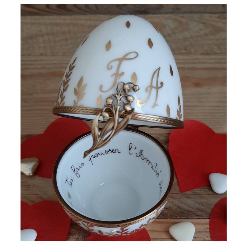 porcelain egg box - french fine china - gold decoration