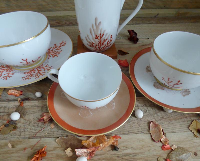collection service de table porcelaine- Corai et or- anniversiare de mariage