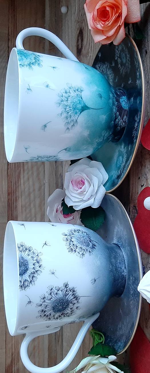 duo de tasse déjeuner porcelaine collection pissenlit