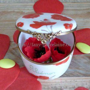 boite porcelaine décor coquelicots rouges- 8 ans de mariage
