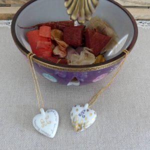 collier coeur porcelaine - 20 ans de mariage - Or