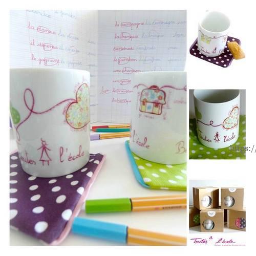 collection mugs coeur porcelaine peints pour l'association Toutes à l'école