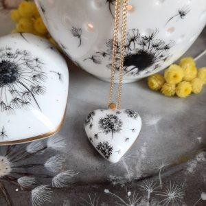 collier coeur porcelaine collection Pissenlit soufflé noces de porcelaine