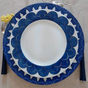 assiette entrée et assiette plate en porcelaine bleue
