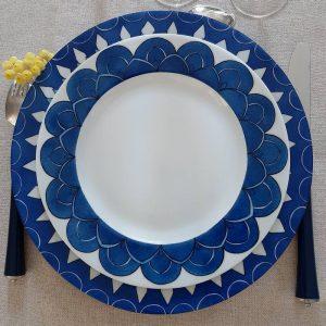 assiette entrée et assiette plate en porcelaine bleue