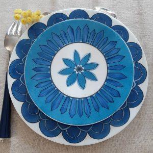 assiette à pain en porcelaine décorrosace géométrique bleue saphir