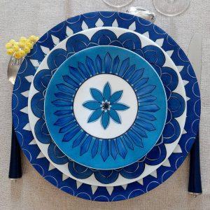 service de table camaieu de bleus sur porcelaine