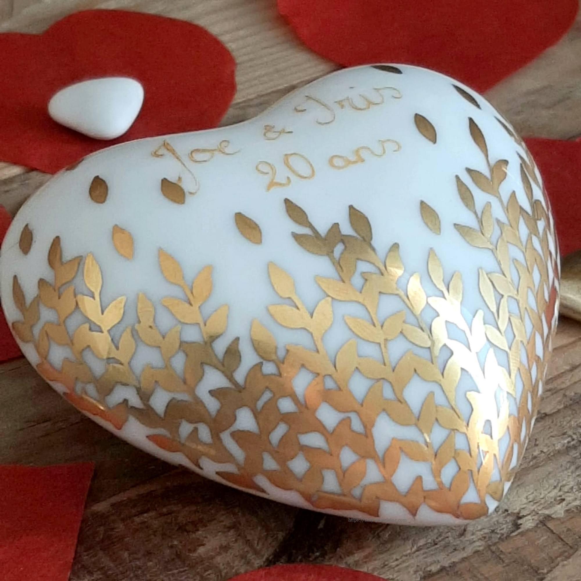 coeur porcelaine - décor or - 20 ans de mariage